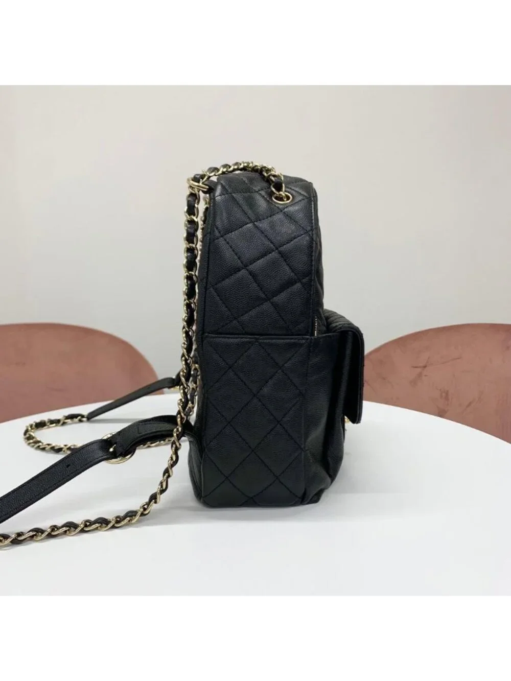 Chanel Quilted Caviar Leather CC Logo Turnlock Backpack